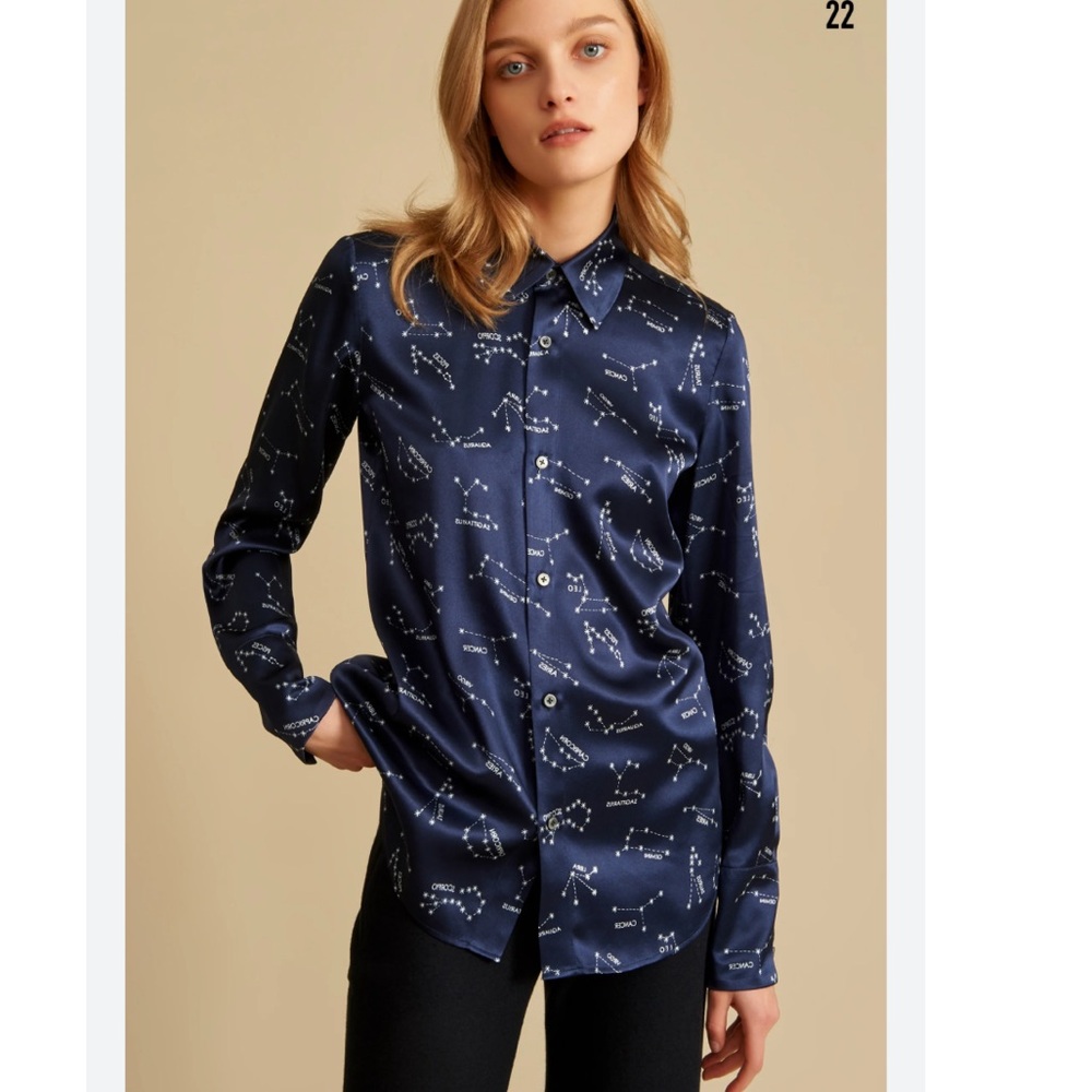 Kal Rieman Silk Constellation Blouse Navy